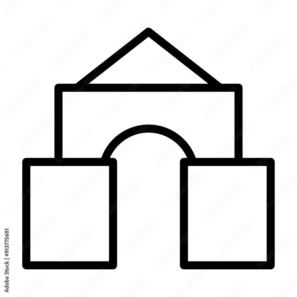 Blocks House Vector Line Icon Design Blocks House Vector Line Icon Design
