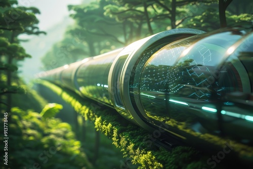 Futuristic Solar-Powered High-Speed Train in a Green Landscape for Sustainable Transportation