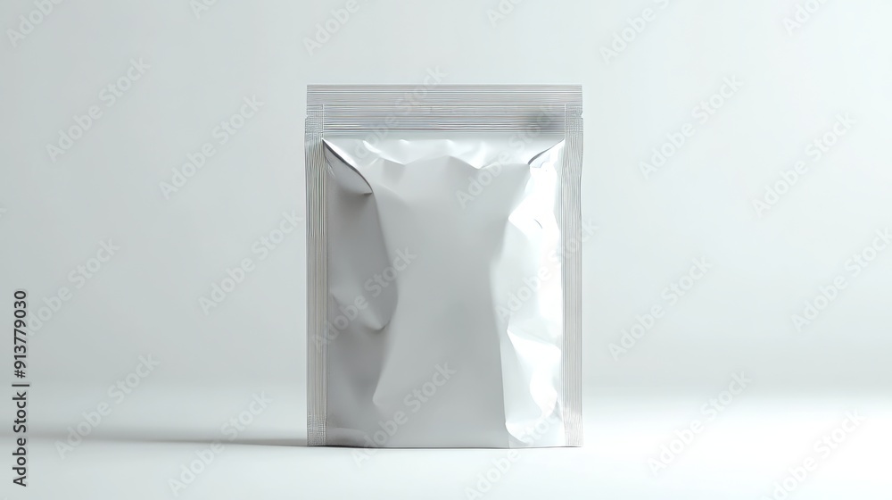 unbranded doypack or stand-up bag, white paper made of vinyl material, white background, copy and text space, 16:9 unbranded doypack or stand-up bag, white paper made of vinyl material, white background, copy and text space, 16:9