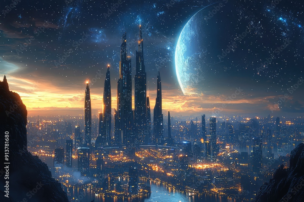 illustration of futuristic City in space illustration of futuristic City in space