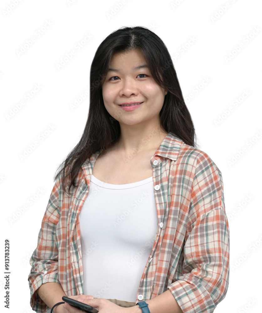 Portrait of a young adult college asian female student, isolated on transparent background. Portrait of a young adult college asian female student, isolated on transparent background.