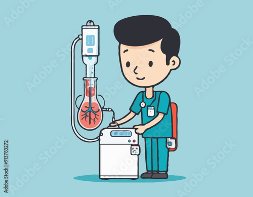 Cartoon Character Boy and Hemodialysis Renal Scheme Concept