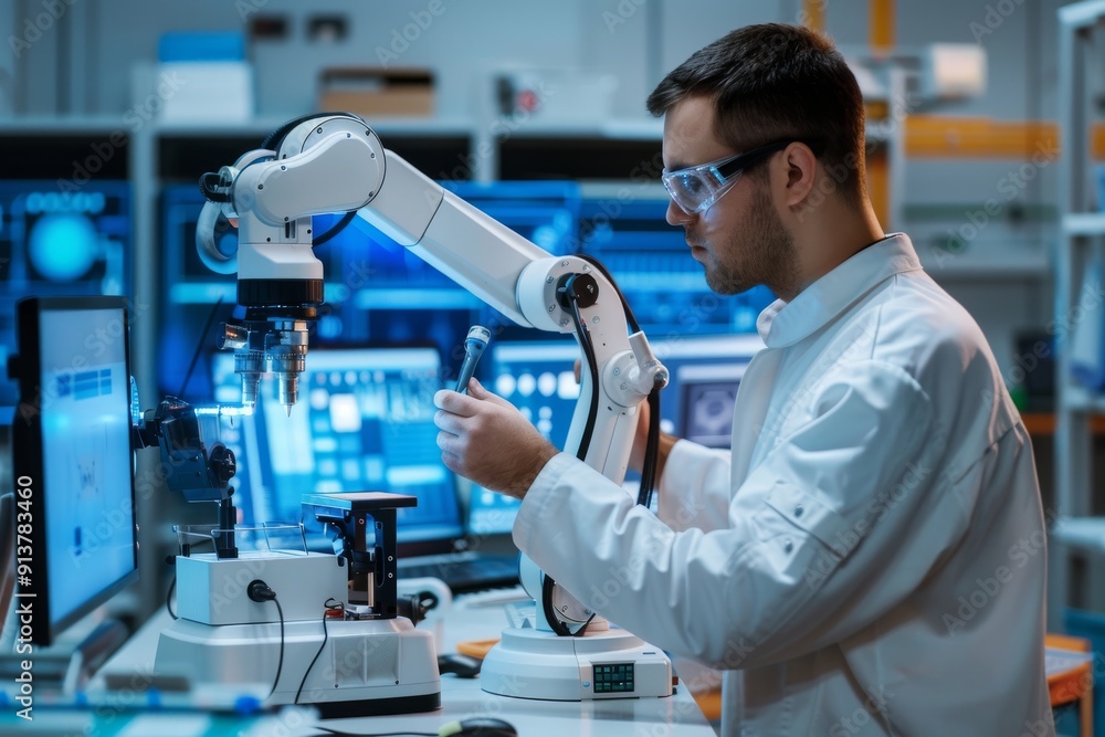 An engineer measuring electrical currents in a laboratory, AI generated An engineer measuring electrical currents in a laboratory, AI generated