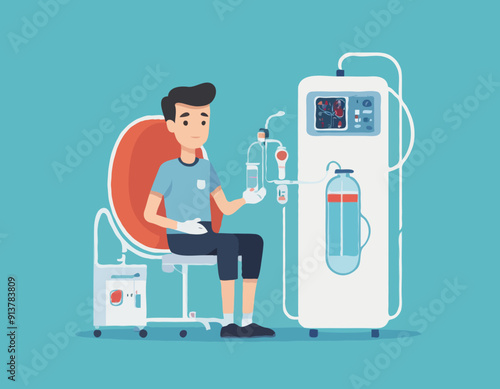 Cartoon Character Boy and Hemodialysis Renal Scheme Concept