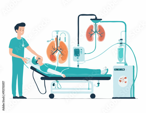 Cartoon Character Boy and Hemodialysis Renal Scheme Concept