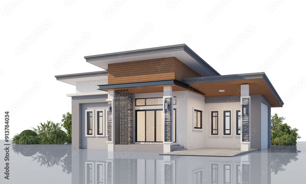 Architecture 3d rendering illustration of modern minimal house on white background Architecture 3d rendering illustration of modern minimal house on white background