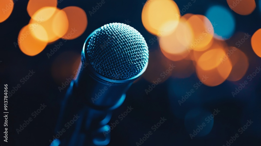 Background of bokeh with a close-up of a studio microphone. Background of bokeh with a close-up of a studio microphone.