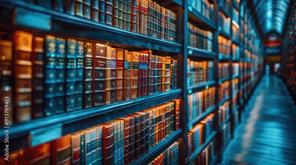 Neatly Arranged Books on Library Shelf Neatly Arranged Books on Library Shelf