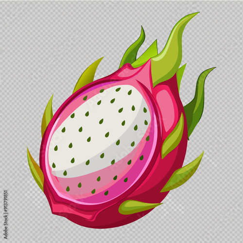 half dragon fruit pita ya isolated on transparent background