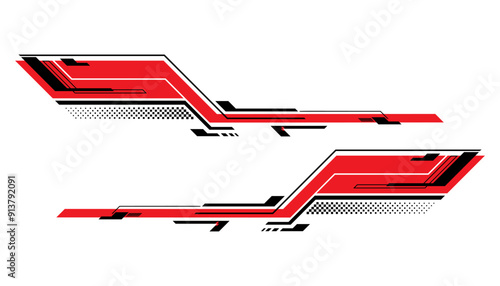 Car decals with red stripe and black line, wraps sticker design for sport or racing cars, sport news lower third banner
