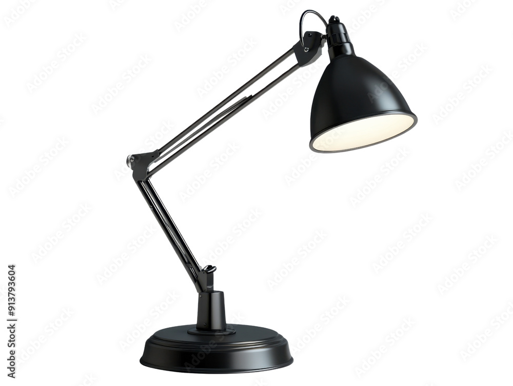 A stylish black desk lamp with an adjustable arm, perfect for illuminating workspaces or reading areas. A stylish black desk lamp with an adjustable arm, perfect for illuminating workspaces or reading areas.