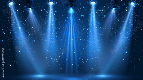 Light effects, stars burst, sparkles isolated on transparent background. Glow stage flash with rays. Vector blue spotlights set. Shine projector beams