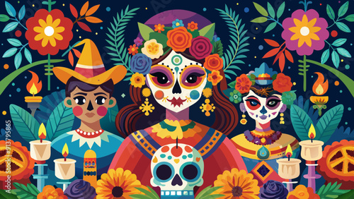 Vibrant Day of the Dead Celebration with Traditional Mexican Calaveras