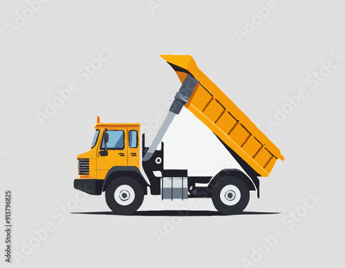 Big construction mining dump truck icon. Black silhouette. Side view. Vector simple flat graphic illustration. Isolated object on a white background