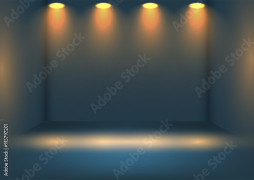 presentation background with glowing spotlights shining down in an empty room