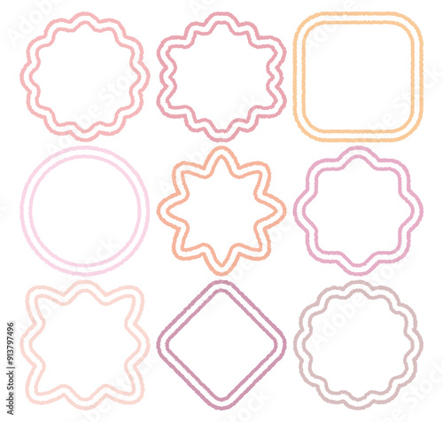 Set of hand drawn style cute memo sticker. Variety abstract shapes of pink speech bubble. quote color frames blank with crayon draw. Chat box balloon cloud. Label tag collection vector for text