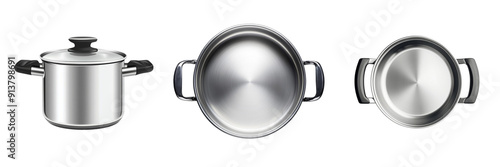 Set of A classic aluminum cooking pot with a simple design isolated on transparent background  (3)