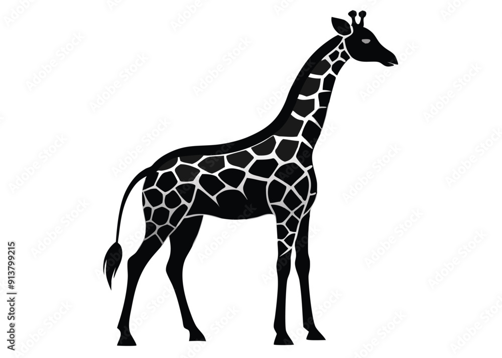 Naklejka premium giraffe Silhouette on White Background 