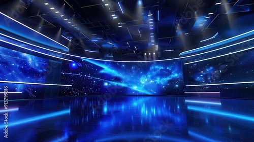 Broadcast Background. Blue News Background for Virtual Studio Set with Celebration Theme