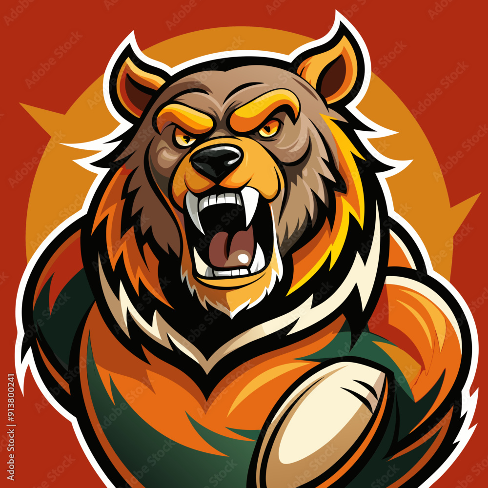 Fototapeta premium bear grizzly cartoon animal rugby mascot