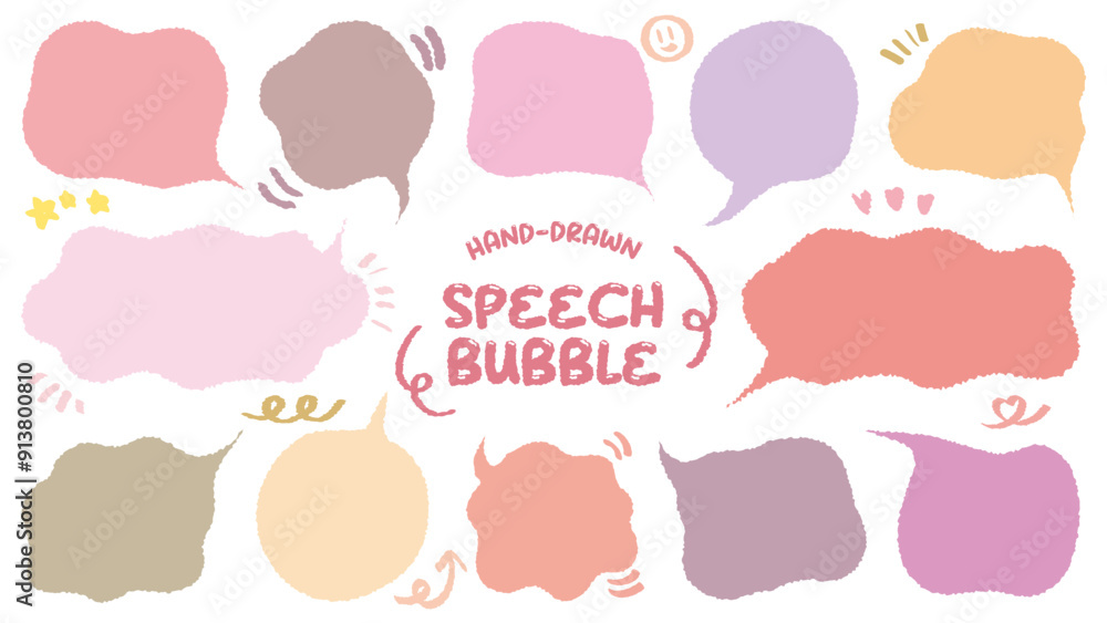 Set of hand drawn style cute memo sticker. Variety abstract shapes of pink speech bubble. Girl style frame with crayon draw. Chat box balloon cloud. Sweet retro label tag collection vector for text Set of hand drawn style cute memo sticker. Variety abstract shapes of pink speech bubble. Girl style frame with crayon draw. Chat box balloon cloud. Sweet retro label tag collection vector for text