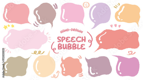 Set of hand drawn style cute memo sticker. Variety abstract shapes of pink speech bubble. Girl style frame with crayon draw. Chat box balloon cloud. Sweet retro label tag collection vector for text