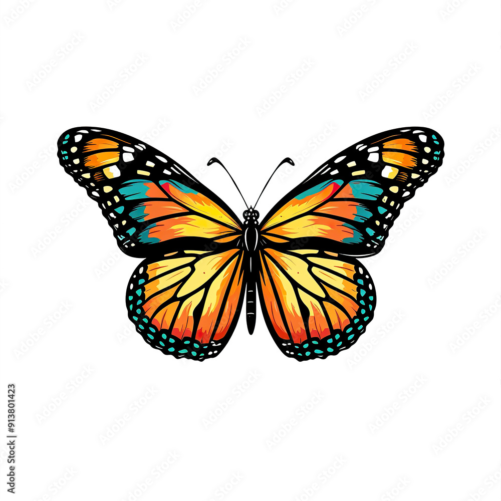 Fototapeta premium A Detailed Illustration of a Monarch Butterfly with Open Wings, generative ai image