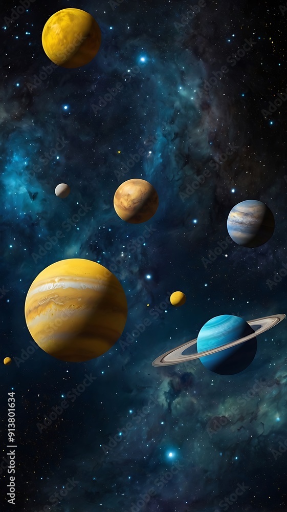 Fototapeta premium Abstract background of space and galaxies with nebulas and interstellar clouds theme full of beauties. Suitable as phone wallpaper. AI Generated