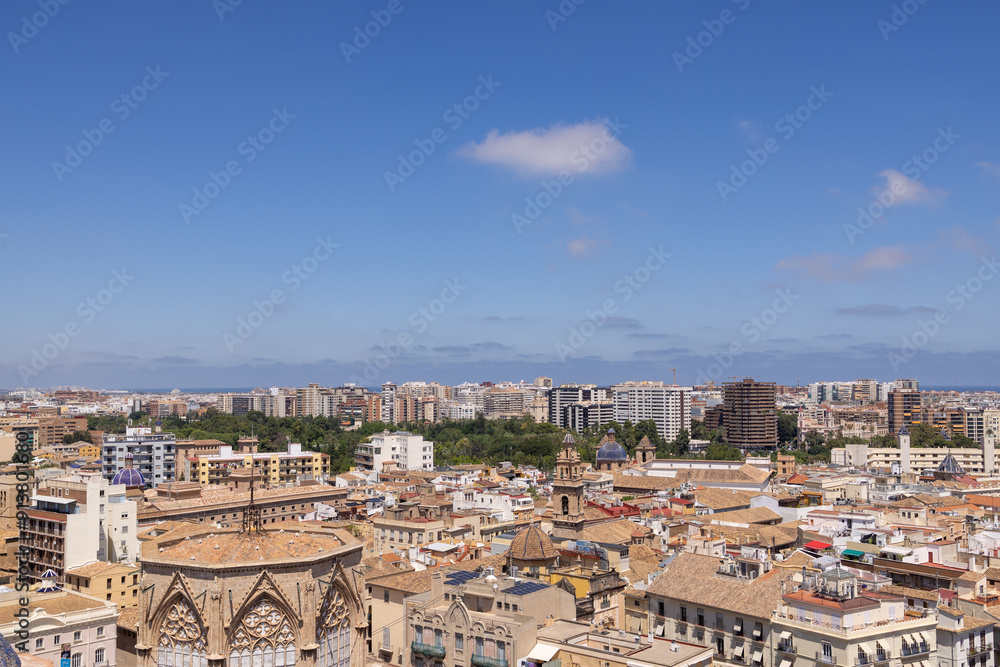 Aerial drone photo of the city centre of the Spanish city of Valencia in the Summer time showing an aerial view of the historical old buildings in the centre on a sunny day Aerial drone photo of the city centre of the Spanish city of Valencia in the Summer time showing an aerial view of the historical old buildings in the centre on a sunny day