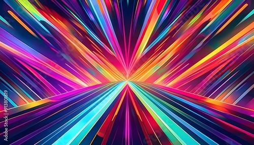 eye-catching graphic featuring a burst of neon colors in an abstract geometric