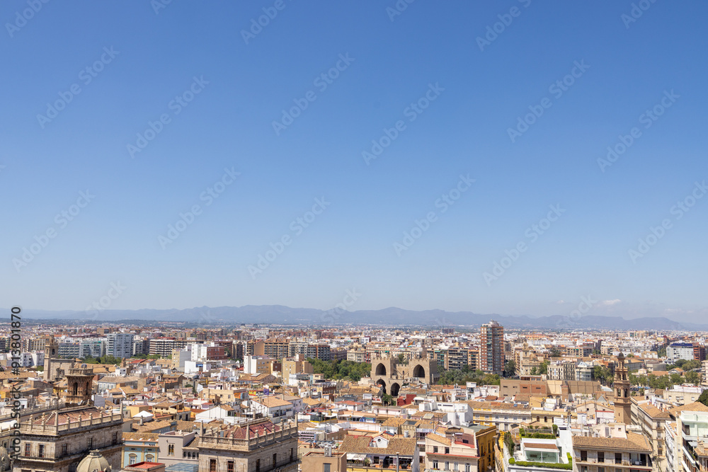 Aerial drone photo of the city centre of the Spanish city of Valencia in the Summer time showing an aerial view of the historical old buildings in the centre on a sunny day Aerial drone photo of the city centre of the Spanish city of Valencia in the Summer time showing an aerial view of the historical old buildings in the centre on a sunny day