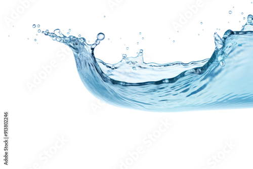 Splashing water with crystal clear image, isolated on white background.