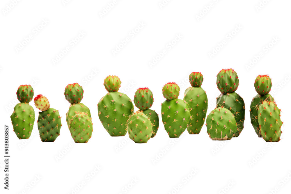 Opuntia cactus plant starting to bloom, isolated on white background. Opuntia cactus plant starting to bloom, isolated on white background.