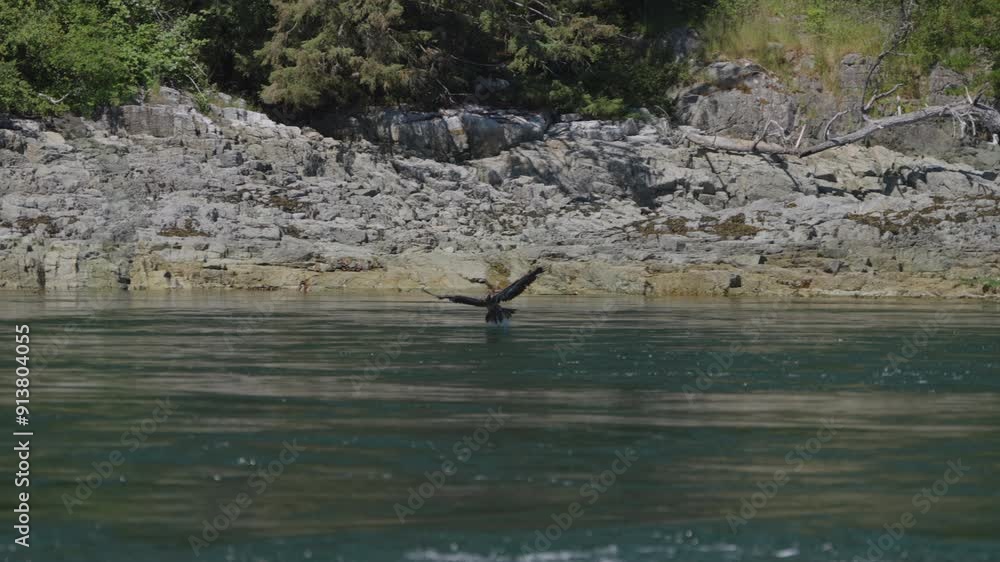Eagle catching fish in the ocean in Canada Eagle catching fish in the ocean in Canada
