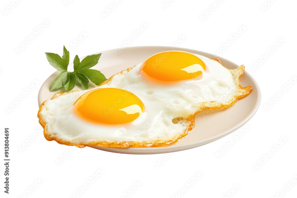 Fried eggs taste delicious when topped with melted cheese, isolated on a white background. Fried eggs taste delicious when topped with melted cheese, isolated on a white background.