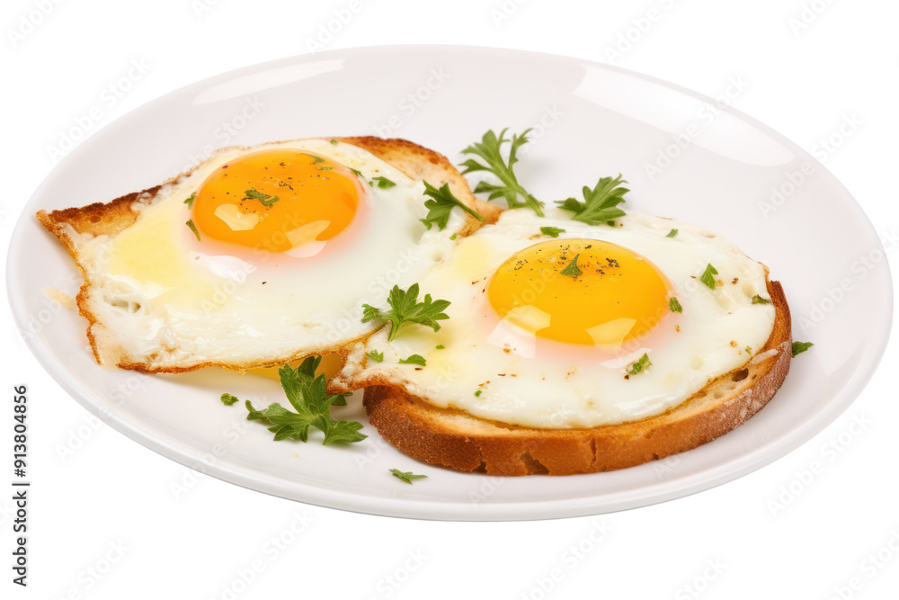 Fried eggs taste delicious when topped with melted cheese, isolated on a white background. Fried eggs taste delicious when topped with melted cheese, isolated on a white background.