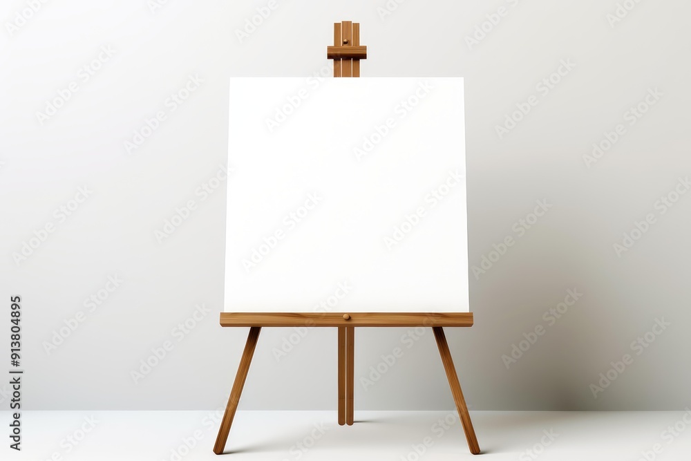 Empty canvas on an easel presenting a clear space for art against a neutral backdrop Empty canvas on an easel presenting a clear space for art against a neutral backdrop