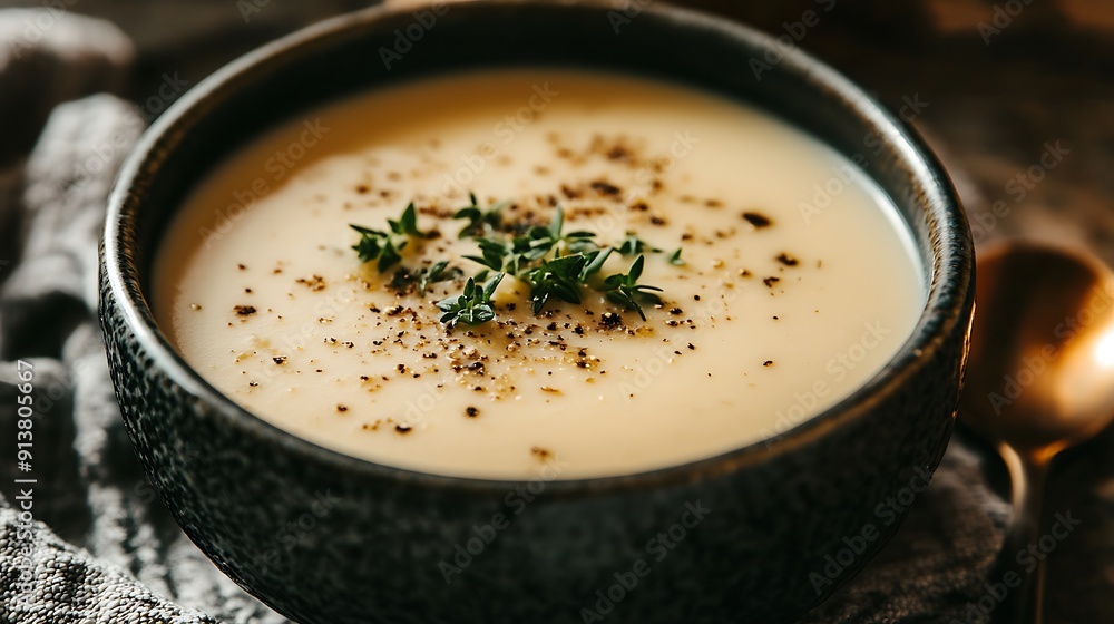 Soupy Food in Middle, Macro Shoot, Creamy Soup Soupy Food in Middle, Macro Shoot, Creamy Soup
