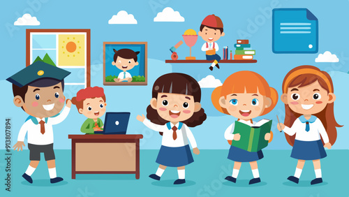 school kids student vector characters vector art illustration