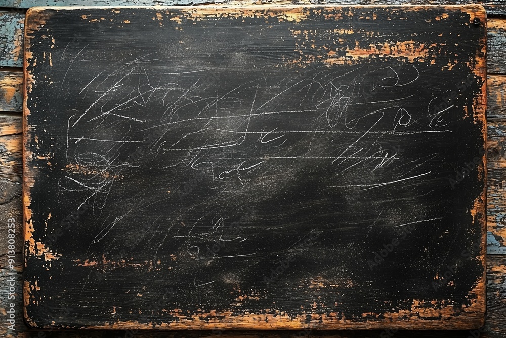 Nostalgic Chalkboard Scene: Faded Scribbles and Eraser Marks for Back-to-School Theme Nostalgic Chalkboard Scene: Faded Scribbles and Eraser Marks for Back-to-School Theme
