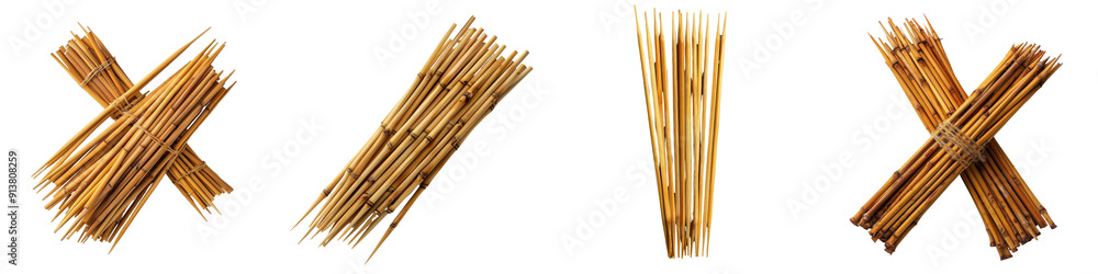 Bamboo sticks used for skewering food, isolated on a transparent background - Featuring their natural, slender texture and pointed tips - Clean and practical composition with soft, even lighting - Stu Bamboo sticks used for skewering food, isolated on a transparent background - Featuring their natural, slender texture and pointed tips - Clean and practical composition with soft, even lighting - Stu