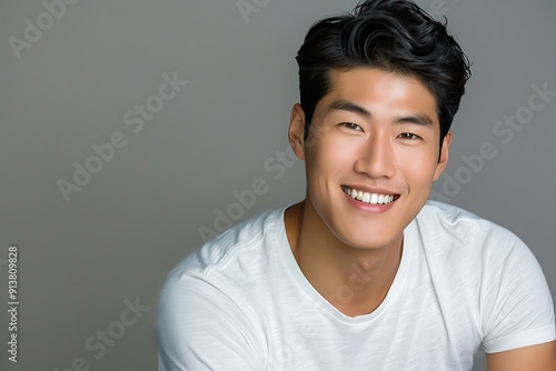 Smiling Man in a White T-Shirt