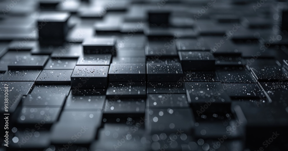Abstract 3D Render of Black Cubes with Shimmering Details Abstract 3D Render of Black Cubes with Shimmering Details