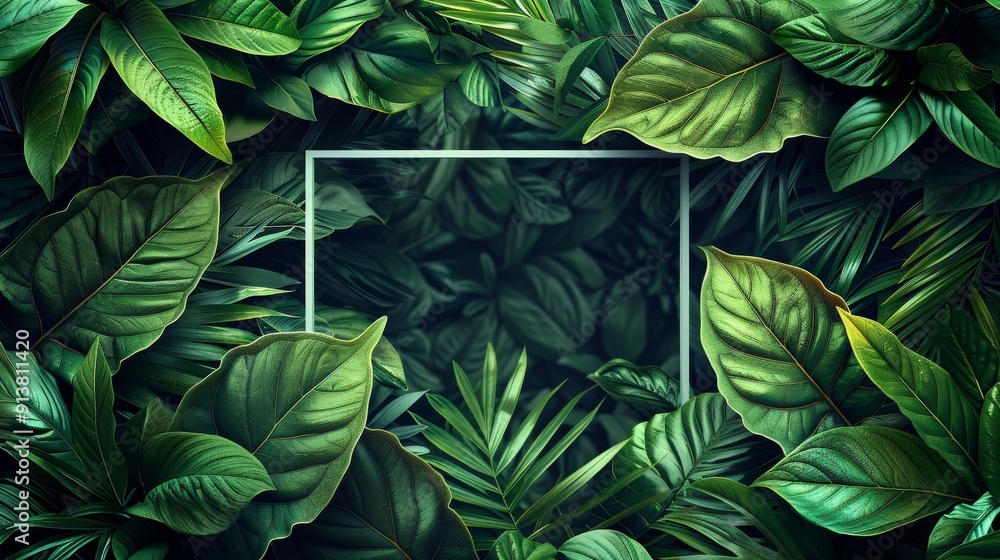 custom made wallpaper toronto digitalLush Green Leaves Framing a Blank Space in a Verdant Jungle Setting