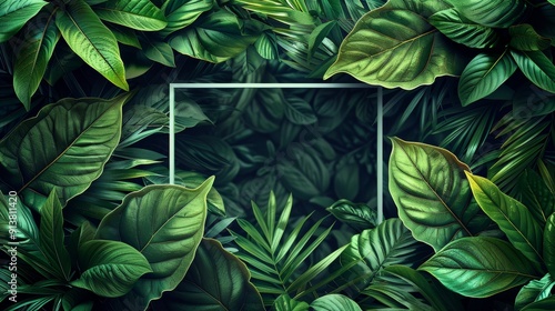 Wallpaper Mural Lush Green Leaves Framing a Blank Space in a Verdant Jungle Setting Torontodigital.ca
