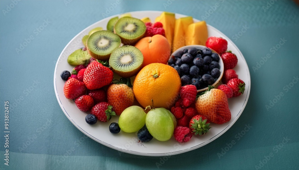 Fresh and delicious-looking fruits on a plate on the table. Really delicious.60 Fresh and delicious-looking fruits on a plate on the table. Really delicious.60