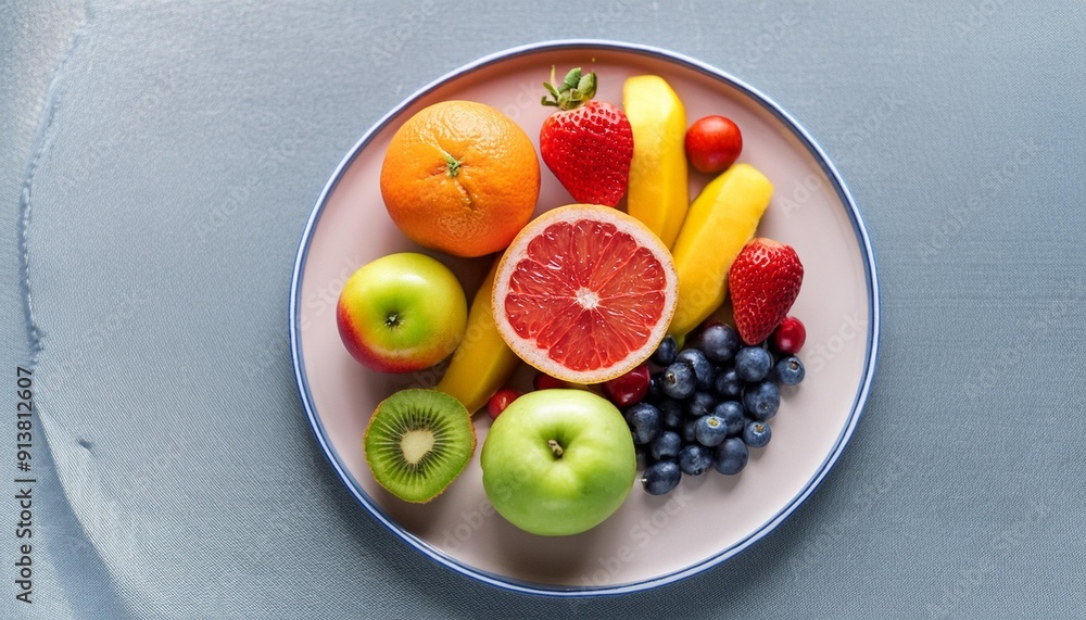 Fresh and delicious-looking fruits on a plate on the table. Really delicious.55