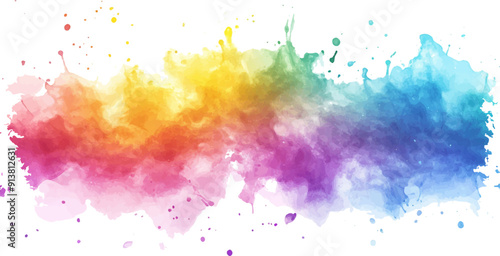 Colorful watercolor splash paint background vector illustration isolated on a white, rainbow colored, white background,