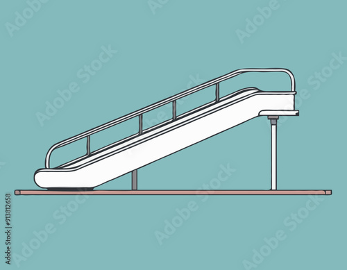Escalator in Side Profile, Contemporary Minimalism, Clean Flat Graphic, Modern Architectural Aesthetic