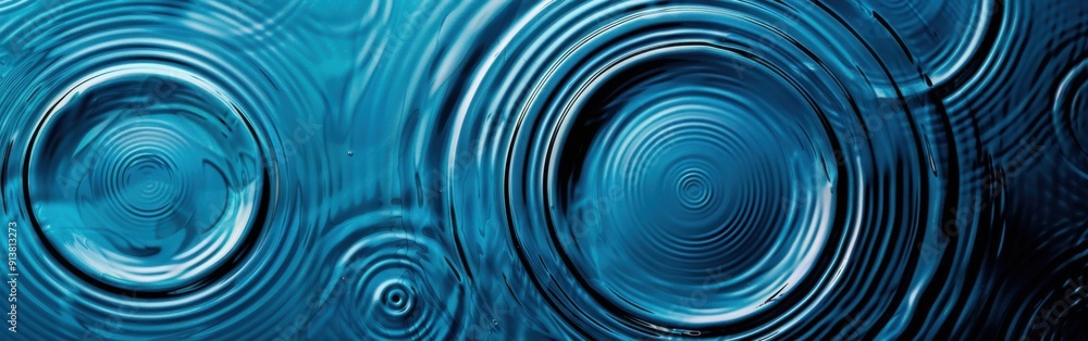 A close-up photograph of the ripples in blue water, which are created by drops falling onto the surface. The concentric circles spread outward from the impact point, creating a mesmerizing abstract pa A close-up photograph of the ripples in blue water, which are created by drops falling onto the surface. The concentric circles spread outward from the impact point, creating a mesmerizing abstract pa